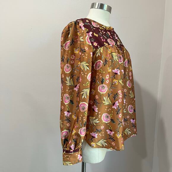Loft Fall Floral Long Sleeve Blouse Boho Harvest Print Size S - Picture 3 of 11